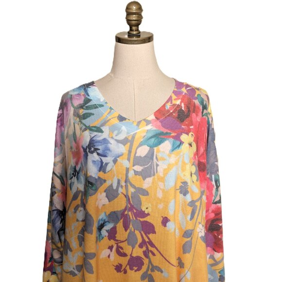 Soft Surroundings Delphine Floral V-Neck Tunic Sweater Plus Size 3X Yellow - Picture 5 of 8